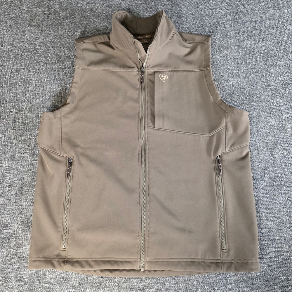Ariat Mens Large Brown Softshell Vest Camo Logo Fleece Lined 10032939
